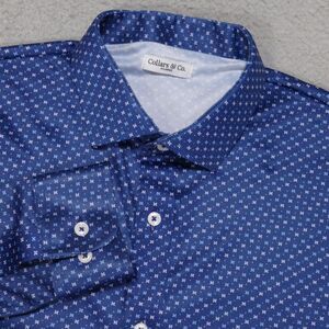 Collars and Co Shirt Mens XL Blue Geometric Dress Collar Button Up Long Sleeve